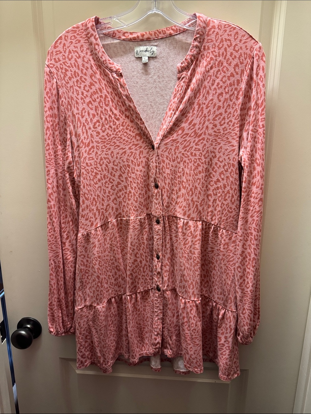 Wonderly Pink Leopard Print Button-Front Tiered Tunic